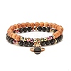 2Pcs 2 Style Natural Obsidian & Synthetic Hematite & Wood Stretch Bracelets Set with Planet Charm BJEW-JB07616-3