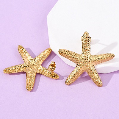 304 Stainless Steel Starfish Stud Earrings EJEW-Z135-02G-03-1