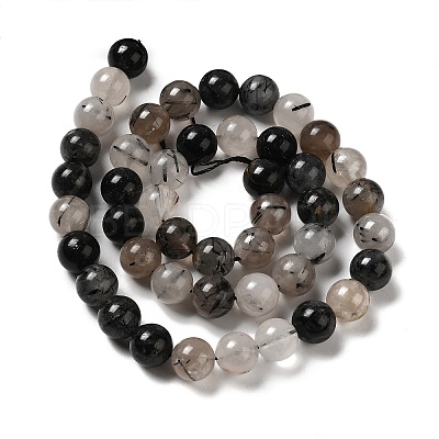 Natural Black Rutilated Quartz Beads Strands G-R446-8mm-37-01-1