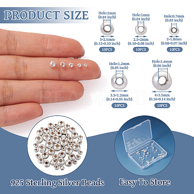 50Pcs 5 Styles 925 Sterling Silver Beads STER-TA0001-18-1