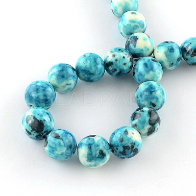 Dyed Natural Ocean White Jade Round Bead Strands G-R295-6mm-04-1