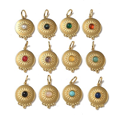 Ion Plating(IP) 304 Stainless Steel with Natural & Synthetic Gemstone Pendants STAS-G351-26G-1
