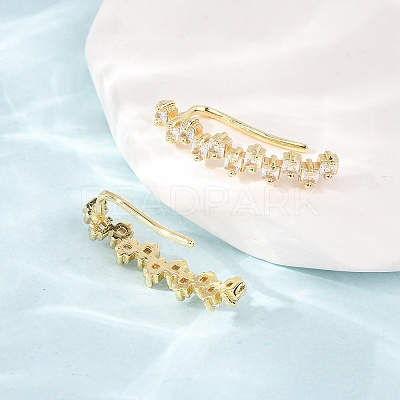 Brass Pave Cubic Zirconia Stud Crawler Earrings KK-CBAA351-07G-1