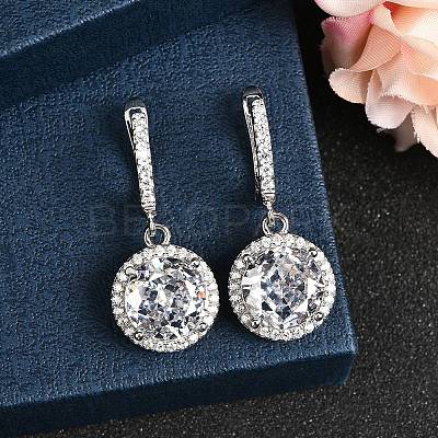925 Sterling Silver Micro Pave Cubic Zirconia Dangle Hoop Earrings EJEW-F371-01B-01-1