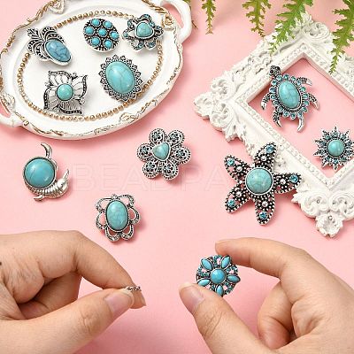 12Pcs 12 Styles Alloy Rhinestone & Resin Imitation Turquoise Snap Buttons BUTT-CJ0001-04-1
