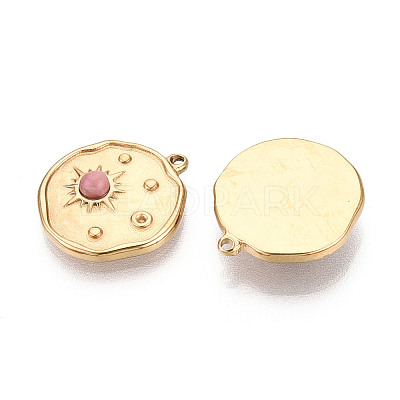 304 Stainless Steel and Rhodochrosite Pendants STAS-T072-08G-1