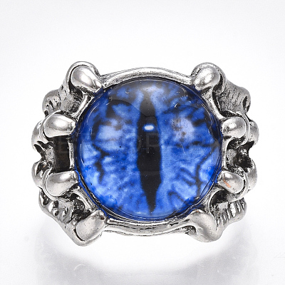 Adjustable Alloy Glass Finger Rings RJEW-T006-02B-1