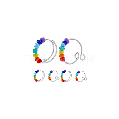 10Pcs 2 Style Rainbow Color Glass Beaded Rotating Open Cuff Rings Set RJEW-DC0001-15-1