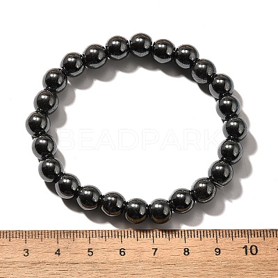 Synthetic Hematite Round Beaded Stretch Bracelet BJEW-F203-10-1