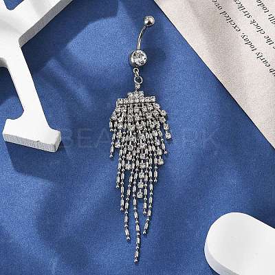 Alloy Crystal Rhinestone Dangle Curved Barbell Belly Rings AJEW-R007-04P-03-1