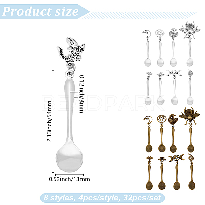 32Pcs 8 Styles Alloy Coffee Tea Spoon PALLOY-DR00002-1