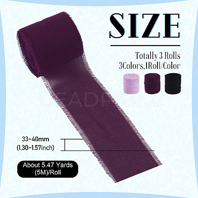 3 Rolls Polyester Raw Edges Ribbons SRIB-TAC0002-26B-1