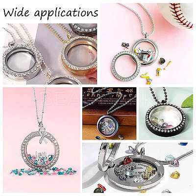 2Pcs 2 Colors Flat Round Stainless Steel Floating Lockets Connector Charms FIND-UN0001-84B-1