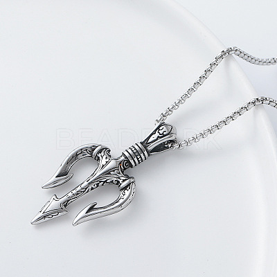 Viking Three Fork Pendant 304 Stainless Steel Men's Necklaces IA5597-1