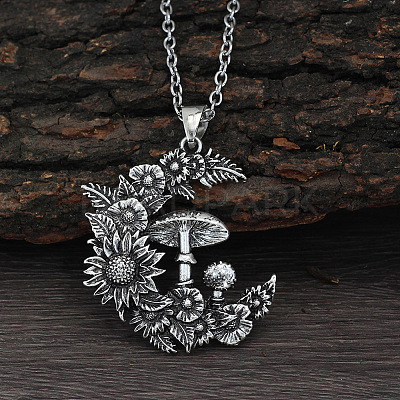 Flower & Mushroom Zinc Alloy Pendant Necklaces FS-WG17225-01-1