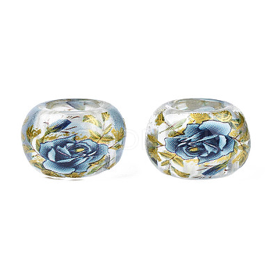 Flower Printed Transparent Acrylic Rondelle Beads TACR-S160-01-D01-1