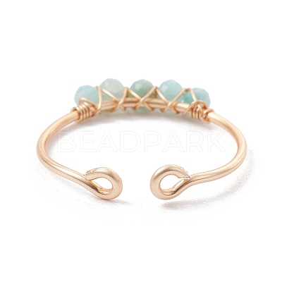 Copper Wire Wrapped Natural Amazonite Open Ring RJEW-JR00630-01-1