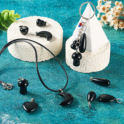 8Pcs 8 Styles Natural Obsidian Pendants G-TA0002-29-1