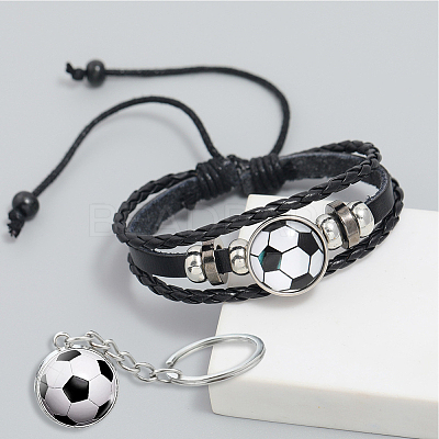 CutHollow Glass Football Jewelry Set SJEW-CL0001-01-1