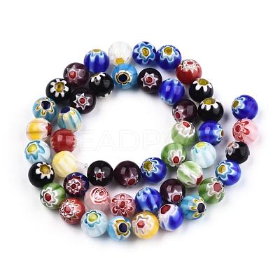 Handmade Millefiori Glass Round Bead Strands X-LAMP-J038-8mm-M-1