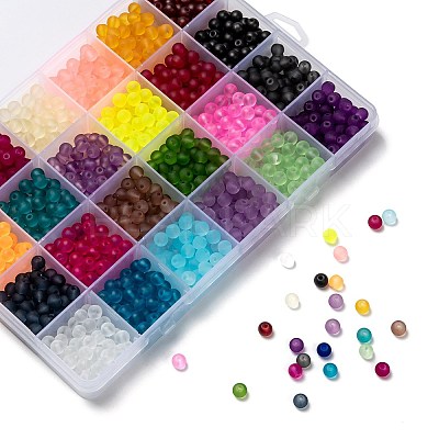24 Colors Transparent Glass Beads Strands FGLA-X0001-04B-6mm-1
