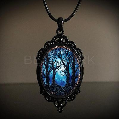 Oval Gothic Alloy Glass Halloween Pendant Necklaces for Women FS-WG73C21-07-1