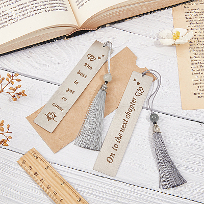 2Pcs 2 Style 201 Stainless Steel Bookmarks with Nylon Tassel AJEW-CP0005-77-1