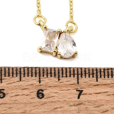 Brass Pave Cubic Zirconia Rectangle & Teardrop Pendant Cable Chain Necklaces KK-CBAB173-05G-12-1