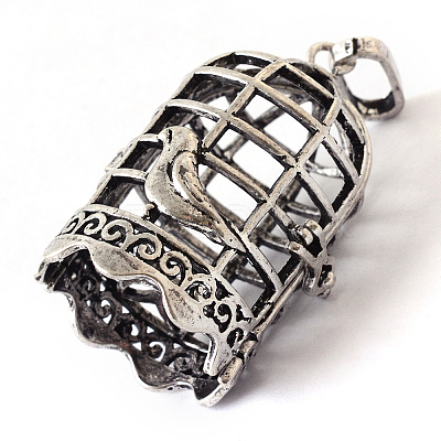 Rack Plating Brass Cage Pendants X-KK-Q402-14AS-1