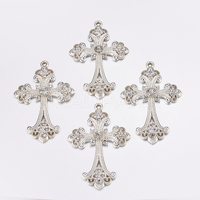 Alloy Rhinestone Cross Big Pendants ALRI-1475-S-NR-1