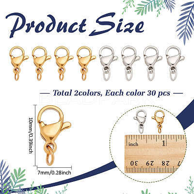 60Pcs 2 Colors 304 Stainless Steel Lobster Claw Clasps STAS-ME0002-18-1