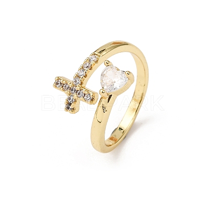 Brass Micro Pave Cubic Zirconia Cuff Rings for Women RJEW-L334-04G-1