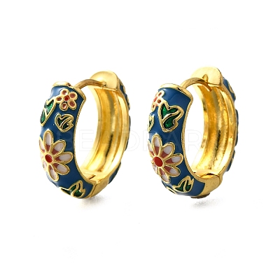 Flower Brass Enamel Hoop Earrings EJEW-R018-06G-1
