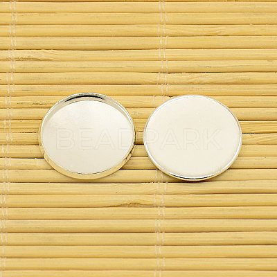 Brass Cabochons Settings and Flat Round Transparent Clear Glass Cabochons KK-X0009-S-RS-1