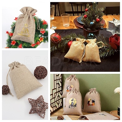 Polyester Imitation Burlap Packing Pouches Drawstring Bags ABAG-BBC0001-02A-04-1