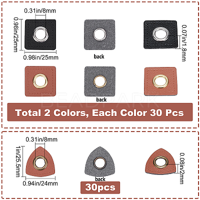 90Pcs 3 Style PU Leather with Iron Grommet Eyelet Findings FIND-GF0003-07-1