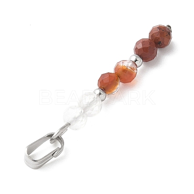 Faceted Round Natural Quartz Crystal & Carnelian & Red Jasper Beaded Pendants PALLOY-JF03529-01-1