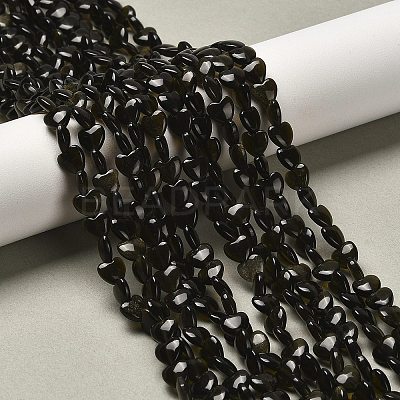 Natural Golden Sheen Obsidian Beads Strands G-P575-C04-6mm-1