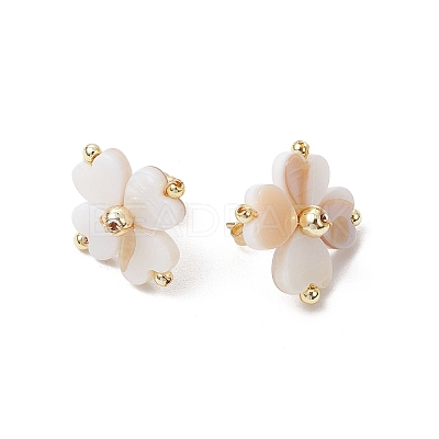 Clover Natural Freshwater Shell Stud Earrings EJEW-JE06387-1
