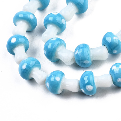 Mushroom Handmade Lampwork Beads Strands X-LAMP-R116-22-1