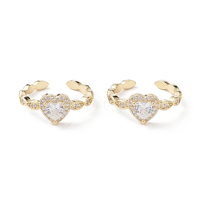 Heart Clear Cubic Zirconia Cuff Ring RJEW-M146-07G-1