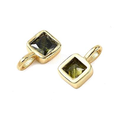 Square Brass Micro Pave Cubic Zirconia Charms KK-C134-06G-1