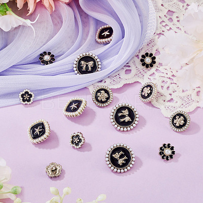 15Pcs 5 Styles 1-Hole Alloy Enamel Shank Buttons BUTT-TA0001-47B-1