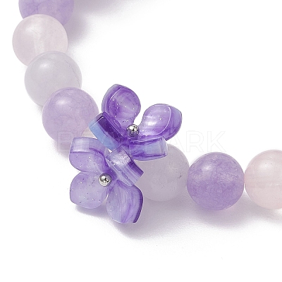 Natural Aquamarine & Rose Quartz & Amethyst Round Beaded Charm Bracelets BJEW-TA00615-01-1