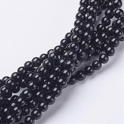 Natural Black Onyx Round Beads Strands GSR3mmC097-1