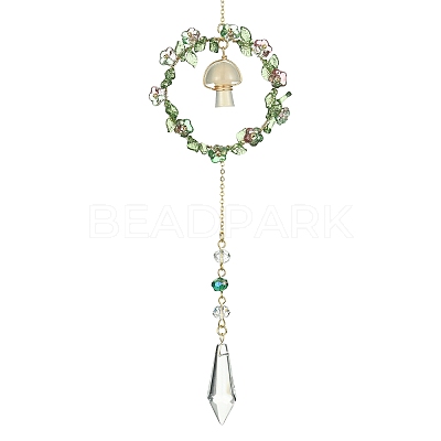 Mushroom with Bullet Acrylic & Natural Cherry Blossom Agate Window Hanging Suncatchers HJEW-TA00048-1