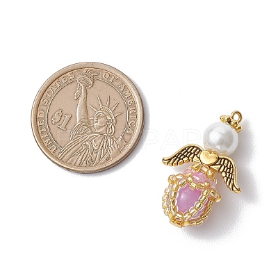 Luminous Handmade Glass Seed Beaded Angel Pendants PALLOY-MZ00963-1