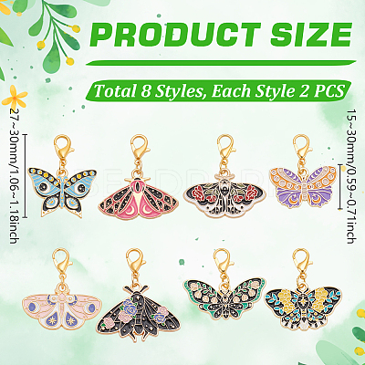 16Pcs 8 Styles Alloy Enamel Pendant Locking Stitch Markers HJEW-WH00165-1