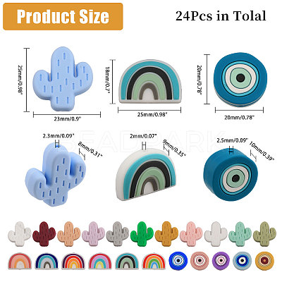 24Pcs 24 Styles Silicone Focal Beads SIL-CA0002-84-1