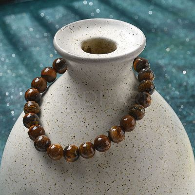 Natural Tiger Eye Bead Stretch Bracelets X-BJEW-K212-B-028-1